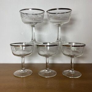 Cristal d'Arques-Durand Champagne Coupe Cocktail Glasses Etched Platinum Set 5